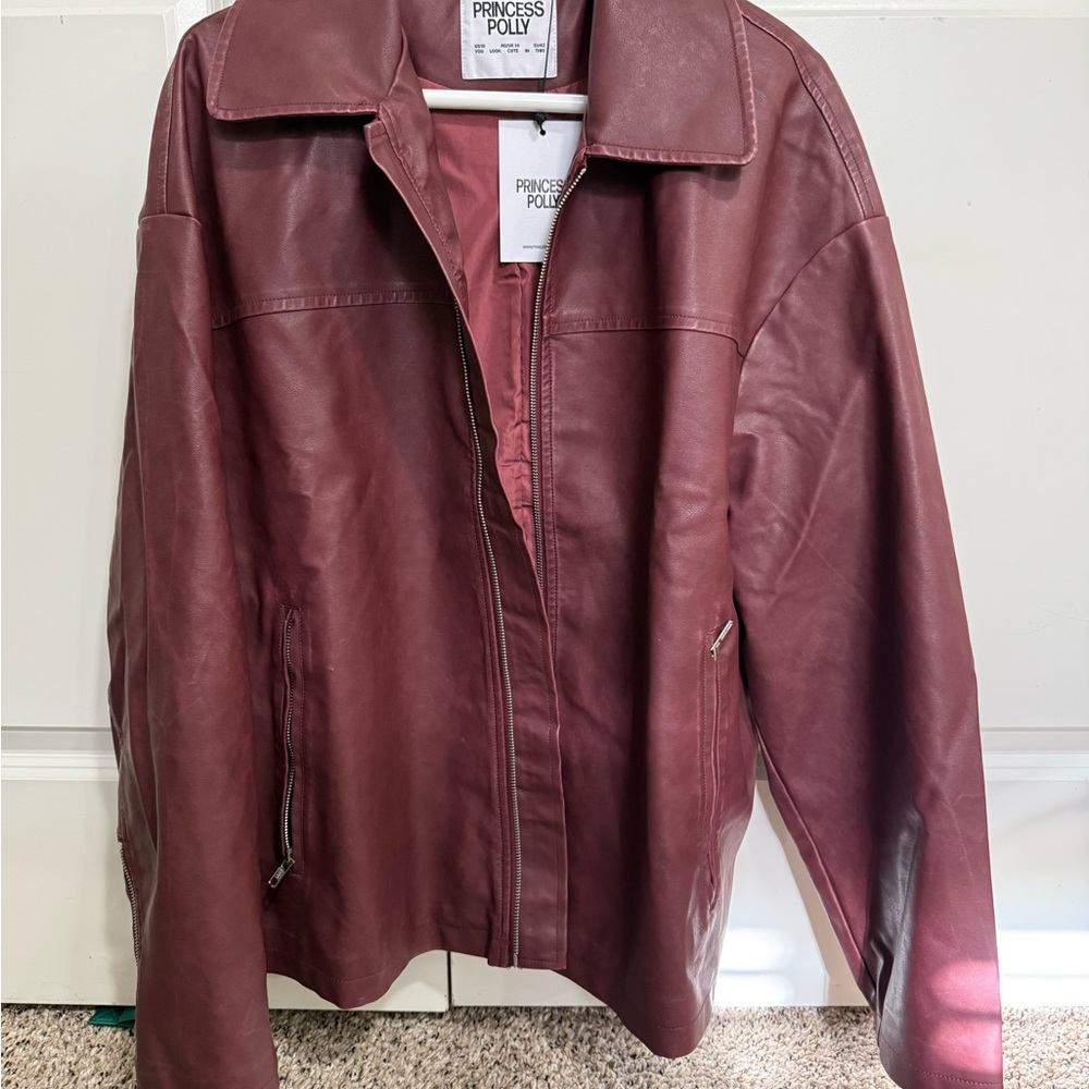 Princess Polly Women's Deep Red Leather Jacket